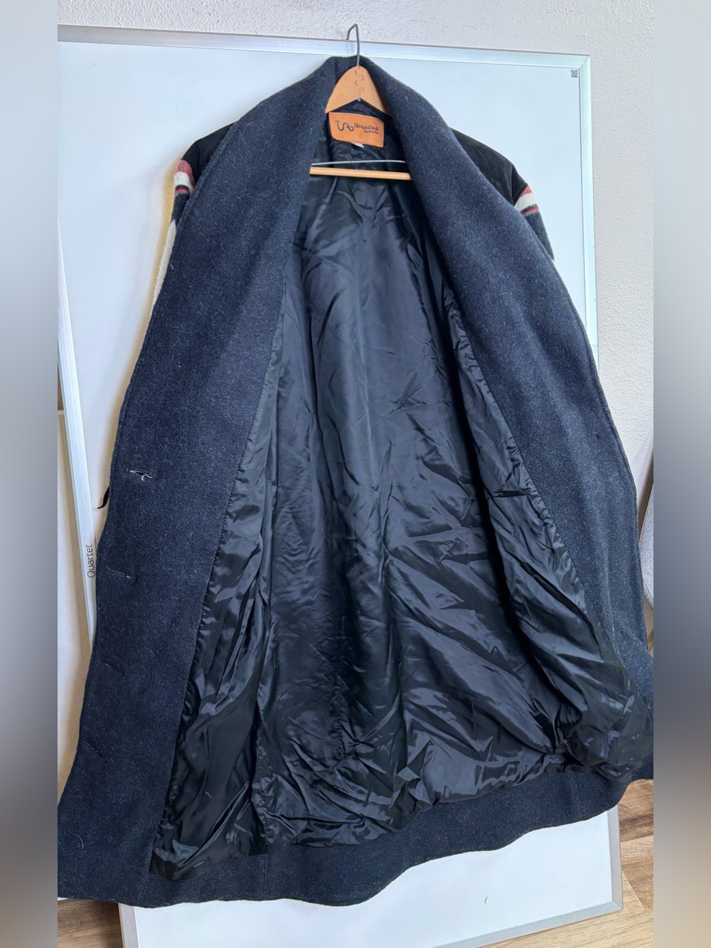 Vintage Branded Santa Fe Wool Southwestern Blanket Duster Coat Black Suede M - Picture 3 of 9
